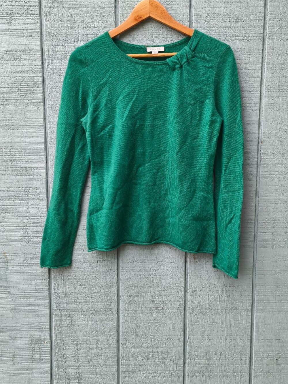 Garnet Hill 100% Cashmere Round Neck Sweater Sz S Green Cozy Lux Holiday